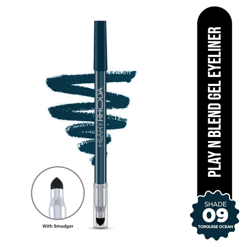 Hilary Rhoda Play n Blend Gel Eyeliner | One Stroke Application | Highly Pigmented | Matte & Shimmer Finish | 2 in 1 Smudger + Eyeliner | Butter Smooth Texture | 1.5g - (Turquoise Ocean | Shade 09) - Thumbnail 2